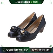 日本直邮KISCO羊皮小花朵装饰坡跟高跟鞋（海军蓝）女鞋