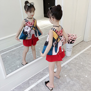 童装女童夏装2023洋气套装儿童，韩版时髦背心，短裤雪纺两件套潮