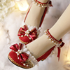 一夜物语原创lolita鞋中式新年红色国风中华风高跟洛丽塔婚鞋冬季