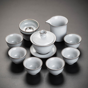 汝窑冰裂釉茶具套装家用客厅，泡茶高档功夫，茶壶陶瓷茶杯小套礼盒装