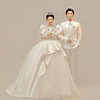 影楼主题服装韩式版情侣写真拍照礼服室内公主泡泡袖缎面婚纱
