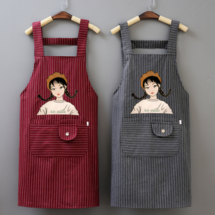 纯棉透气围裙女厨房家用无袖大人可爱时尚日系防油污罩衣反穿围布