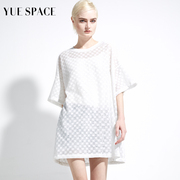 YUESPACE时尚蕾丝衫白色T恤圆领镂空中长款短袖套头衫女春夏休闲