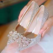 法式高跟鞋夏季女2024年水晶鞋婚鞋新娘鞋主婚纱鞋子结婚小众