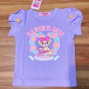  em earthmagic 日系女童卡通小熊花朵袖紫色纯棉袖T恤夏童装
