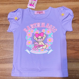emearthmagic日系女童卡通小熊花朵，袖紫色纯棉袖t恤夏童装