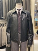 SIEGF韩国2023年春季韩版修身翻领黑色短款羊皮皮衣商务男士