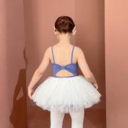 儿童舞蹈服夏季薄款棉，女童吊带连体衣蓝色，幼儿芭蕾舞纱裙子定