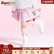 PawinPaw卡通小熊童装2023年春季女童学院风格纹气质淑女短裙