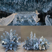 婚庆排花花排雾霾蓝色，装饰婚礼过道，花t台花艺背景婚礼布置