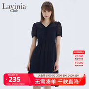 laviniaclub拉维妮娅夏气质(夏气质)v领藏蓝色，雪纺连衣裙r13l66
