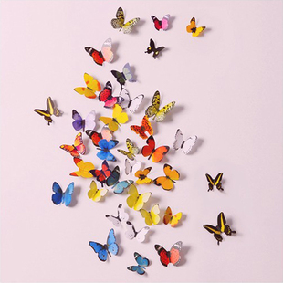 3d彩色假蝴蝶装饰小花朵，墙贴纸仿真pvc立体道具塑料贴画吊饰挂件