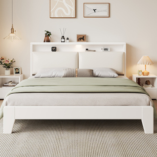 床实木床现代简约1.5m储物家用双人床，主卧1.8m榻榻米软包单人床架