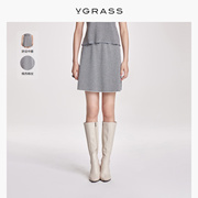 VGRASS赫本风全羊毛格纹气质半身裙女春复古短裙VZB3O12020