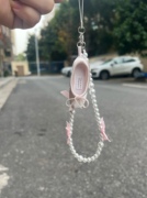 高颜值珍珠挂件芭蕾舞鞋手机链粉色，少女包包链条手工，串珠甜美挂饰