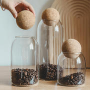 咖啡罐密封罐咖啡豆保存罐软木塞玻璃瓶茶叶，展示储物罐杂粮收纳罐