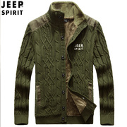 Jeep男士冬季时尚拉链开衫加绒毛衣外套亲肤加厚保暖 3色