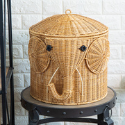 大象衣物收纳筐有盖浴室洗衣篮子塑料，仿藤编织箱客厅储物收纳箱