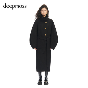 deepmoss休闲女装时尚，复古潮流围领茧型长款羊毛呢大衣外套