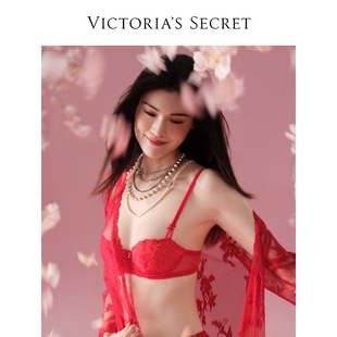 维多利亚的秘密，花漾蕾丝性感舒适文胸，本命年红色内衣女