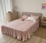 i夹s公主风北欧n棉加厚全棉床单套裙单件纯色床罩床垫保护床纯。