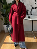 韩国高端秋冬灰色浴袍青果领双面羊毛羊绒大衣红色双面呢长款外套
