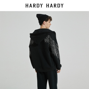 HARDYHARDY加绒加厚保暖卫衣烫钻翅膀连帽夹克男女外套帽衫开衫Q