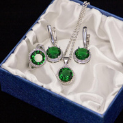 耳环项链套装玉髓镶嵌气质，戒指三件套首饰锆石吊坠，绿手链宝石女厂
