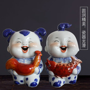 新中式陶瓷娃娃年年有鱼摆件家居装饰品创意室内客厅个性酒柜摆设