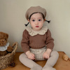 韩版女童秋季时尚洋气，套装宝宝针织衫套头，毛衣翻领上衣短裤1-4岁