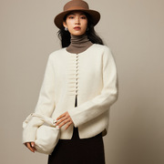 中式温婉 新中式国风浣熊绒针织开衫女设计小众盘扣羊毛毛衣外套