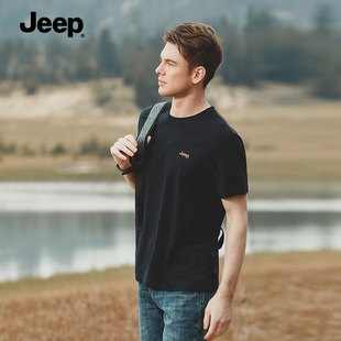 jeep吉普夏季男士短t印花休闲圆领薄款黑色运动百搭短袖t恤男