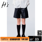 HS奥莱2023秋季女装商场同款黑色简约直筒宽松皮裤休闲短裤