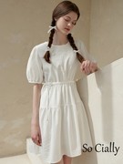 sociallyjoorti23夏韩国(夏韩国)设计师，品牌纯色圆领复古连身裙