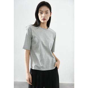 cleanflow基本款新疆长绒丝光棉短袖，小圆领基础经典，纯色灰t恤