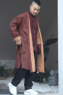 水田之夏高端男士香云纱风衣长，外套中长款两面，穿中式汉服长袍开衫