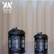 欧式浪漫铁艺玻璃烛台创意家居饰品摆件婚庆用品房子模型摄影道具