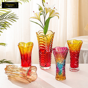 弗莱文茨喜庆红色玻璃花瓶欧式家居装饰富贵竹玻璃花瓶花瓶