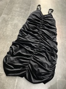 黑色丝绒收褶褶修身吊带裙中长衬豹纹外穿 打底