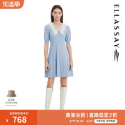 ellassay歌力思春夏，棉感复古甜美针织连衣裙女ewe331m04800