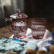 复古杯子 zakka杂货欧式怀旧 浮雕彩色 透明玻璃杯 水杯 果汁杯子