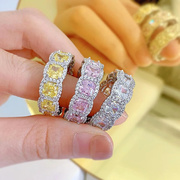 pt950铂金方糖公主方黄钻戒指，镶嵌进口美国莫桑钻彩钻气质甜美女