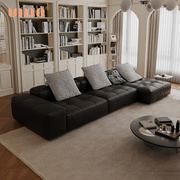 ULLLO 法式复古黑色豆腐块沙发大坐深方块皮艺直排小户型客厅组合