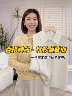 衬衫领无袖背心打底衫女春夏款内搭叠穿神器羊毛针织翻领坎肩上衣