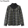 拉夏贝尔/La Chapelle冬设计感拼接假两件上衣格子娃娃领长袖衬衣