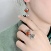 泰银锦鲤红玛瑙戒指，女复古简约个性指环小众设计镂空食指藏银饰品