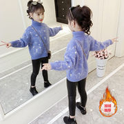 迪士尼女童毛衣2024高领韩版冬季加厚貂毛中大童加绒打底衫