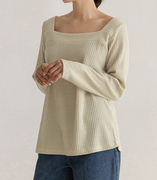 韩国大码女装2024冬装时尚方形领显瘦纯棉淑女长袖T恤特1