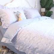 韩式花边浅紫色床上四件套全棉纯棉公主风床单被套床上用品1.8米