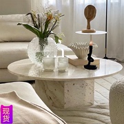 侘寂风天然洞石茶几小户型，客厅个性创意圆形，茶桌简约大理石咖啡桌